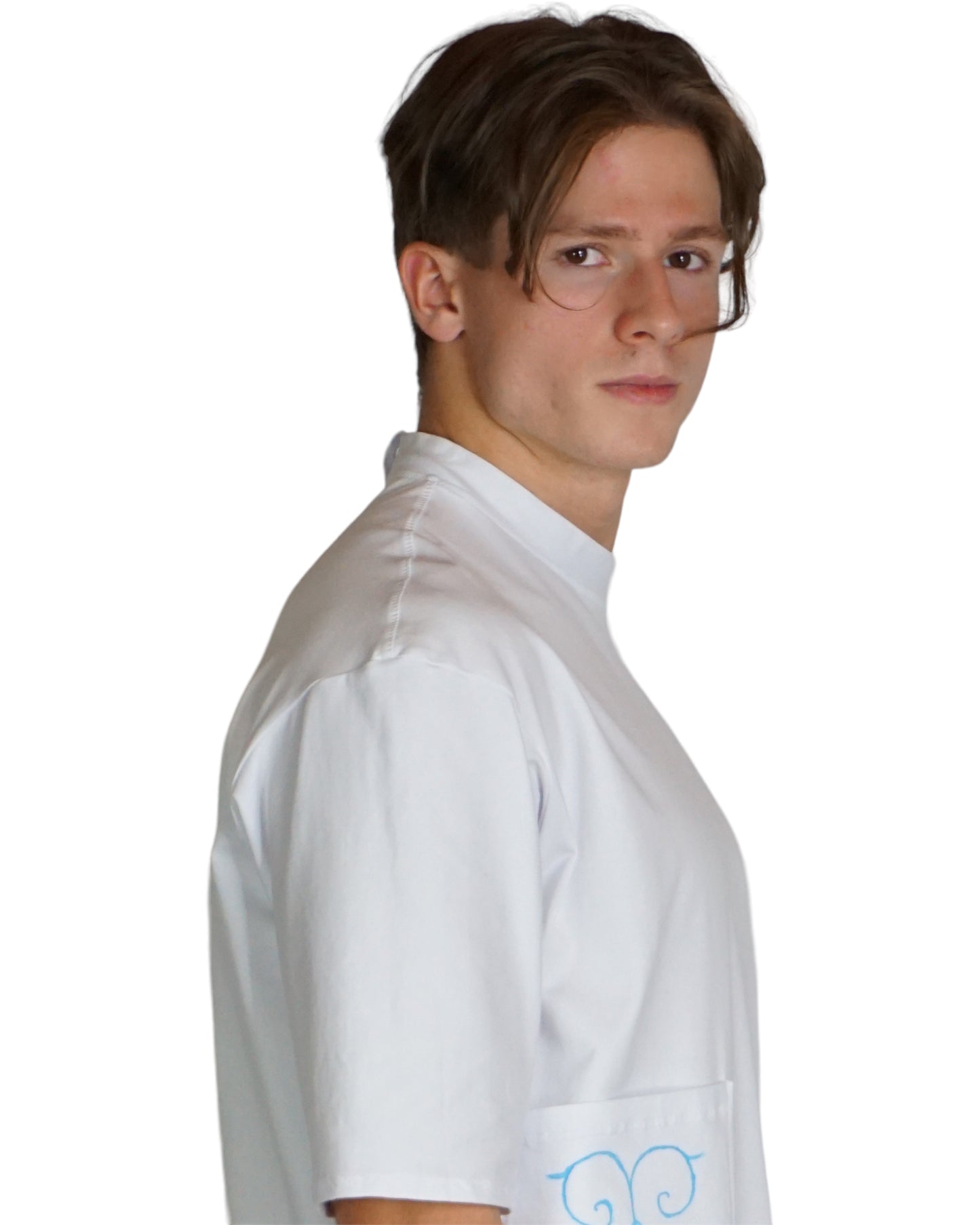 T-Shirt in weiß mit Stehkragen (Unisex)