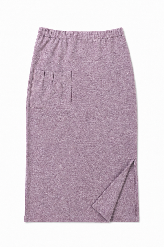 MIDIROCK AUS STRUKTURIERTEM JERSEY IN MAUVE